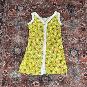 60s Surf TOWEL Dress- vintage- Green Heart Pattern Dress